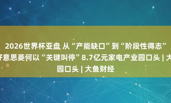 2026世界杯亚盘 从“产能缺口”到“阶段性得志”， 长虹好意思菱何以“关键叫停”8.7亿元家电产业园口头 | 大鱼财经