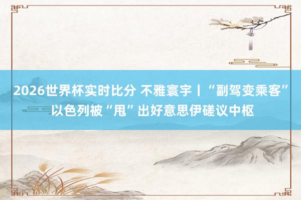 2026世界杯实时比分 不雅寰宇丨“副驾变乘客” 以色列被“甩”出好意思伊磋议中枢