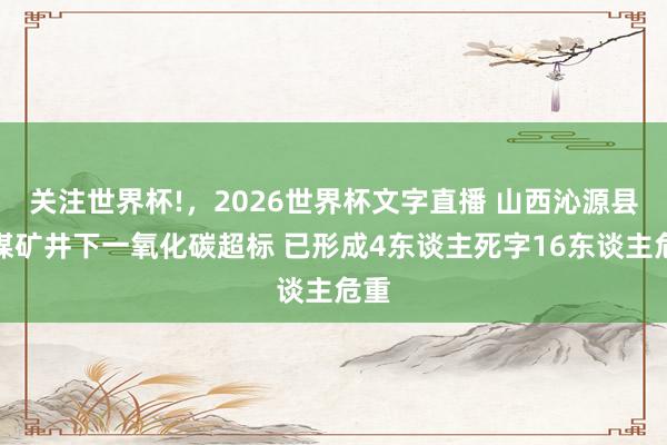 关注世界杯!，2026世界杯文字直播 山西沁源县一煤矿井下一氧化碳超标 已形成4东谈主死字16东谈主危重