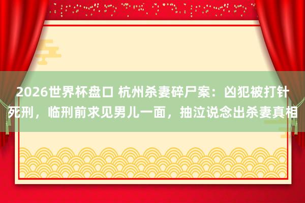 2026世界杯盘口 杭州杀妻碎尸案：凶犯被打针死刑，临刑前求见男儿一面，抽泣说念出杀妻真相