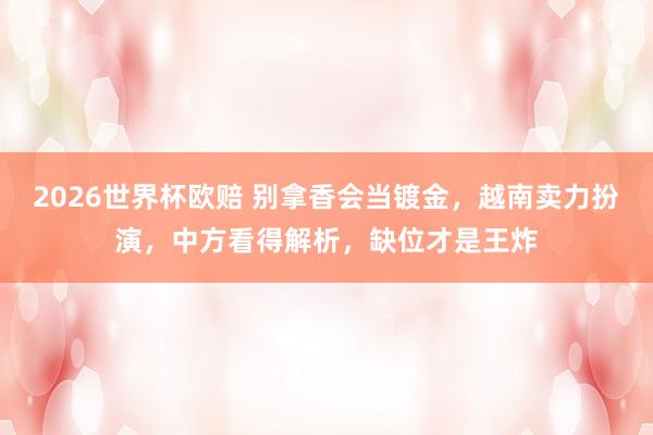2026世界杯欧赔 别拿香会当镀金,越南卖力扮演,中方看得解析,缺位才是王炸