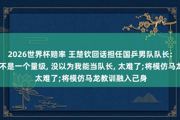 2026世界杯赔率 王楚钦回话担任国乒男队队长: 我和龙队如实不是一个量级， 没以为我能当队长， 太难了;将模仿马龙教训融入己身
