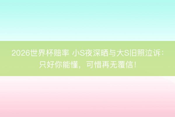 2026世界杯赔率 小S夜深晒与大S旧照泣诉：只好你能懂，可惜再无覆信！